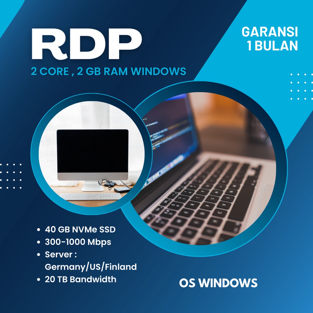 RDP Windows - 2 Core , 2 GB RAM (FULL GARANSI)