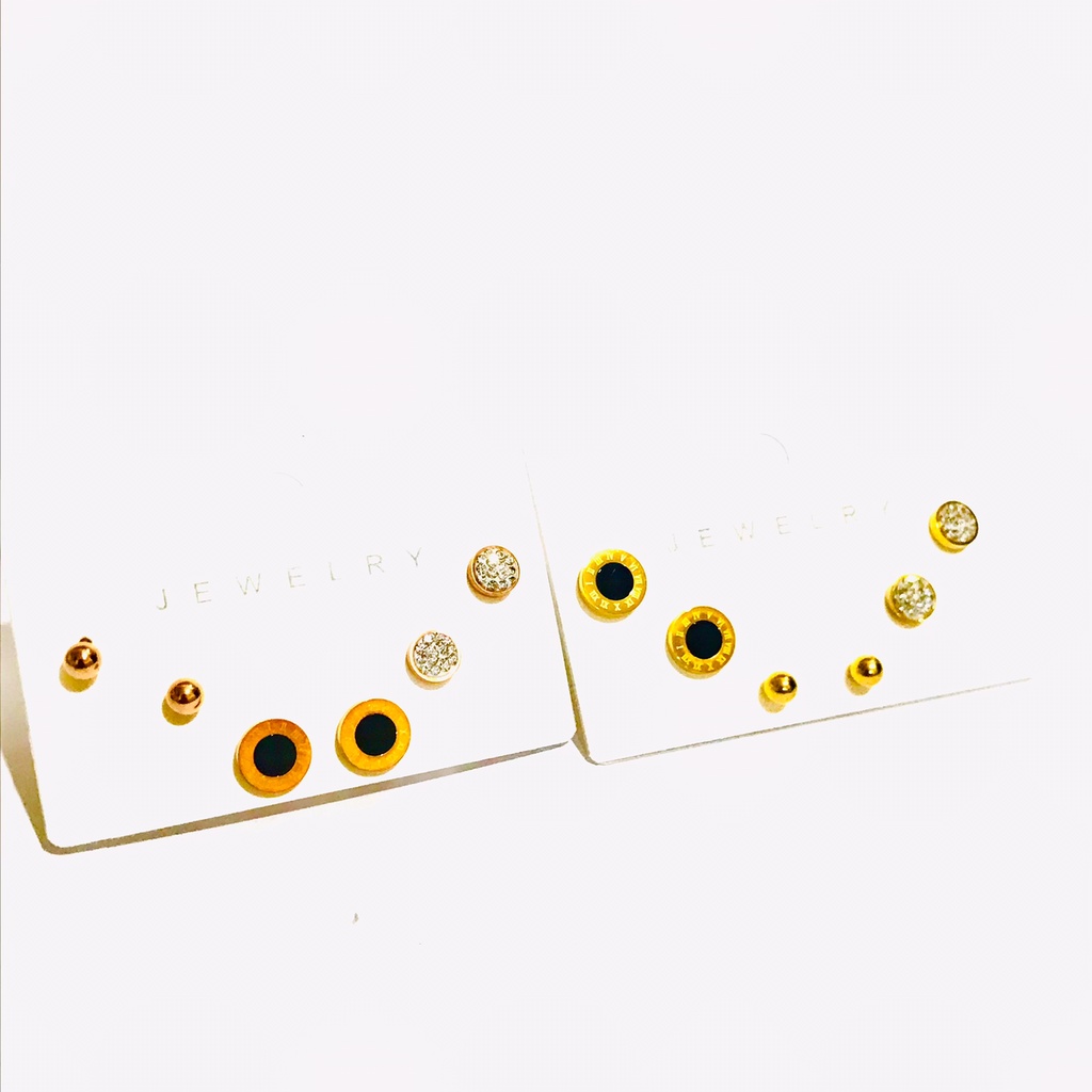 Anting Titanium Set isi 3  Wanita Lapis Emas Anti Karat  AT-93-23-AMK