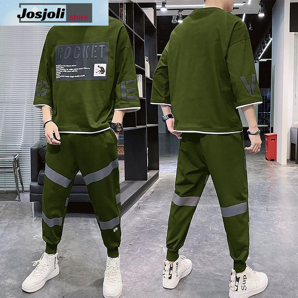 JOSJOLI_STORE/Stelan Oversize Rocket/Satu Stel Atasan dan Bawahan Pria Dewaa/Fit to L