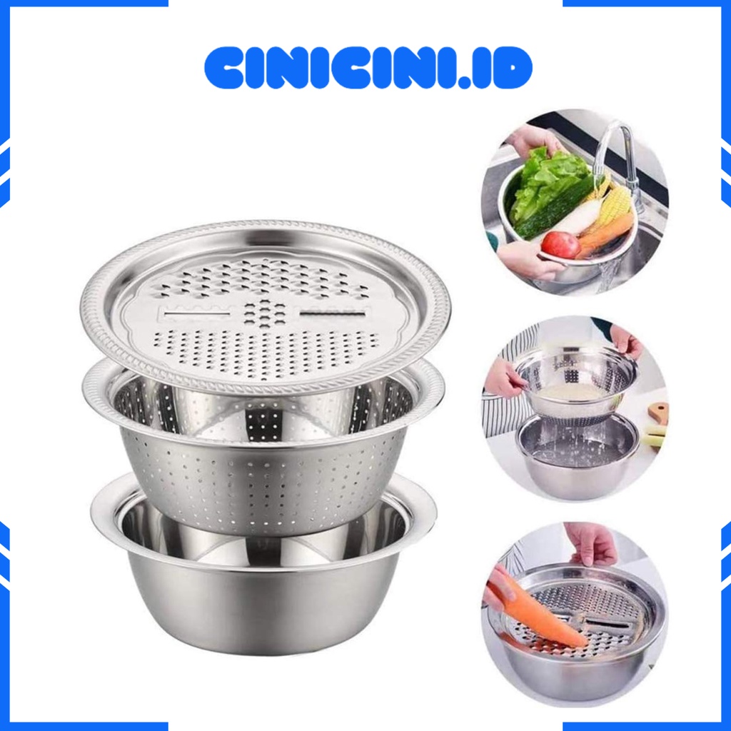 [ Cinicini ] Parutan Stainless 3 in 1 Parutan Baskom Stainless