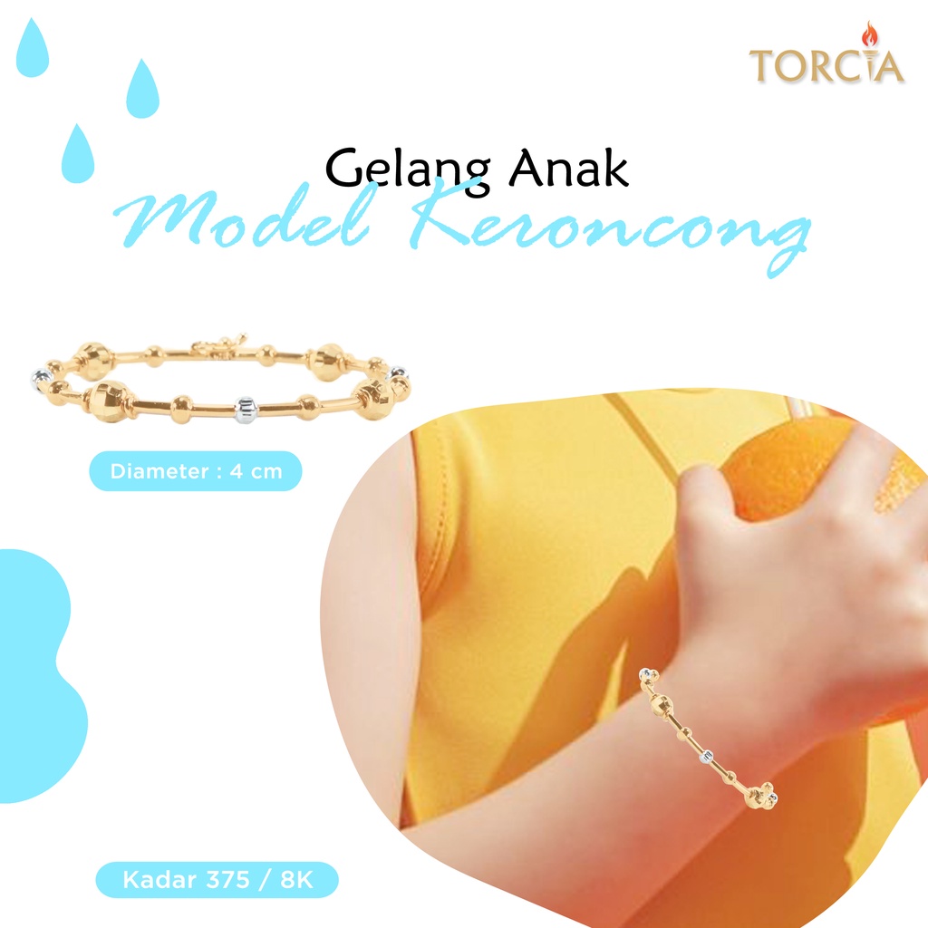Gelang Bayi dan Anak Emas Asli Model Keroncong Kadar 375 Torcia