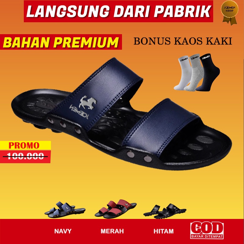 Sandal Sendal Selop Slip On Pria Cowok Kekinian Kulit Asli Original Empuk Berkualitas Keren Original