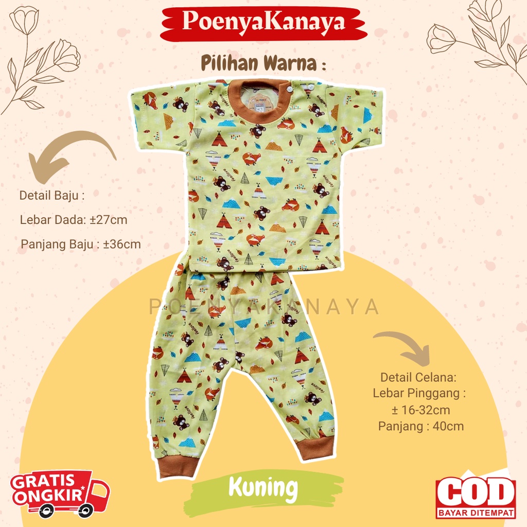 Setelan Baju Bayi Piyama Bayi Baju PENDEK celana PANJANG OBLONG PRINTING Saffenda SNI 3-12 Bulan SPY37