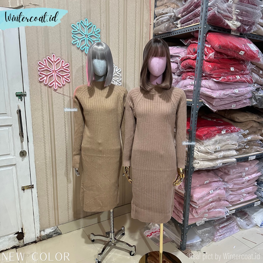 Long dress sweater import rajut korean style Milan atasan panjang winter wanita turtleneck