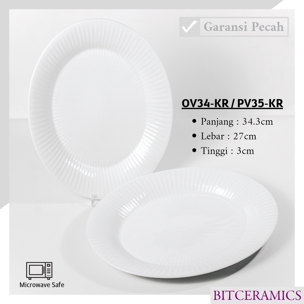 Piring Oval Keramik 34.3CM / Piring Saji / Piring Hidang / Piring Cafe By Indo Keramik / PV35KR - 1P