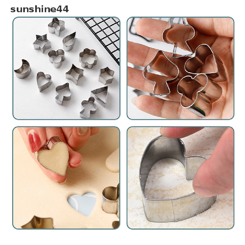 Sunshine 12Pcs Cetakan Kue Kering Bentuk Anak-Anak Rumah Baking Bentuk Poker Cetakan Stainless Steel.