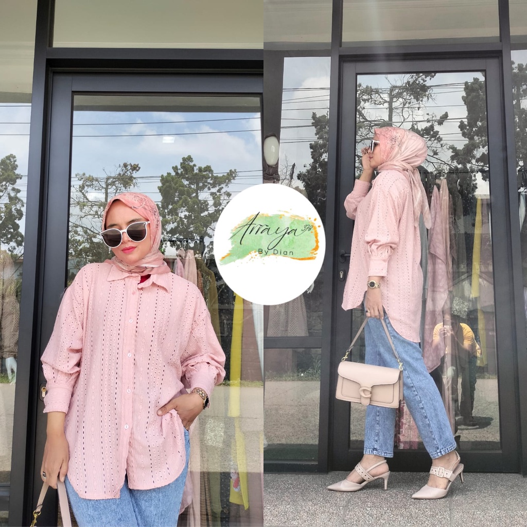 Atasan Longshirt Blouse zara Kerah Segi Bahan Katun Bordir Premium