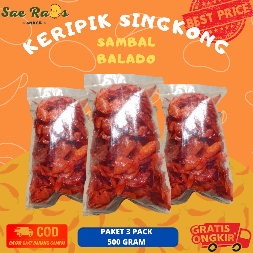 

Keripik singkong sambal balado lengket paket 500 gram x 3