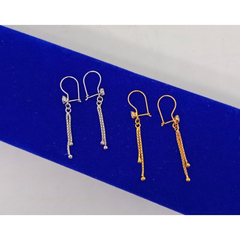 anting model kait mp 1+2 rumbay itali bandul ujung-perak asli silver 925 lapis emas-perhiasan fashion wanita terbaru