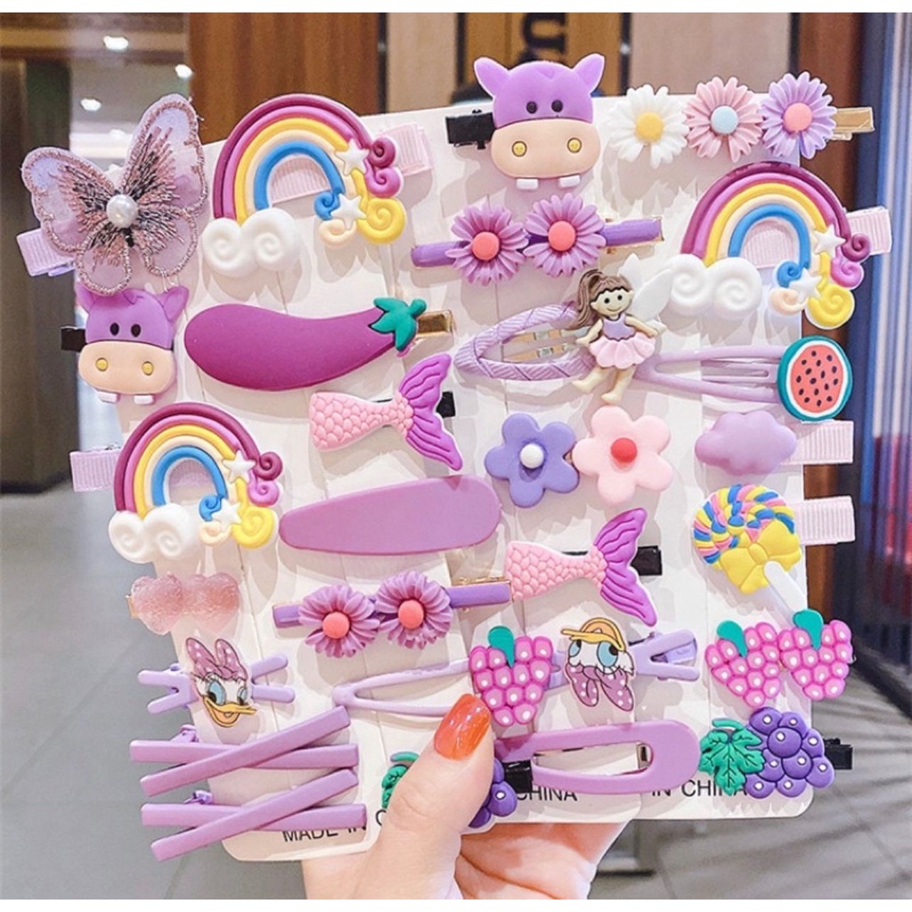 J10 JEPIT ANAK KUALITAS IMPORT LUCU KARTUN  JEPITAN RAMBUT ANAK KOREAN 1 SET ISI 14PCS - BDC