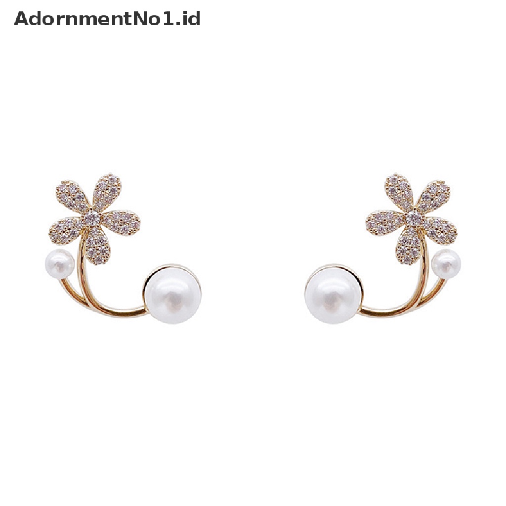 [AdornmentNo1] Anting Tusuk Bunga Mutiara Imitasi Gaya Korea/Fashion Wanita Perhiasan Elegan Ornamen Pernikahan [ID]