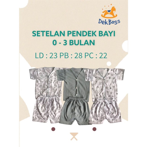 (ISI 3 SETEL) Baju Bayi Newborn Setelan Lengan Pendek Katun motif Animal Panah Abu