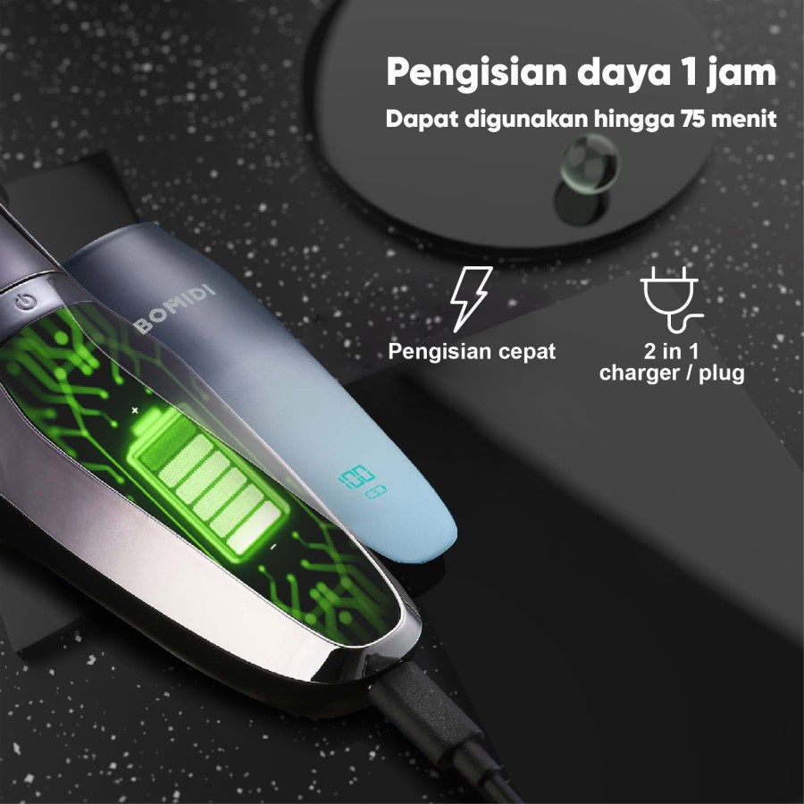 Bomidi M5 Electric Shaver Alat Cukur Cukuran Kumis Jenggot Waterproof Electric Razor Men Perawatan Pria ECM system IPX7 LED HD Shaving &amp; Grooming