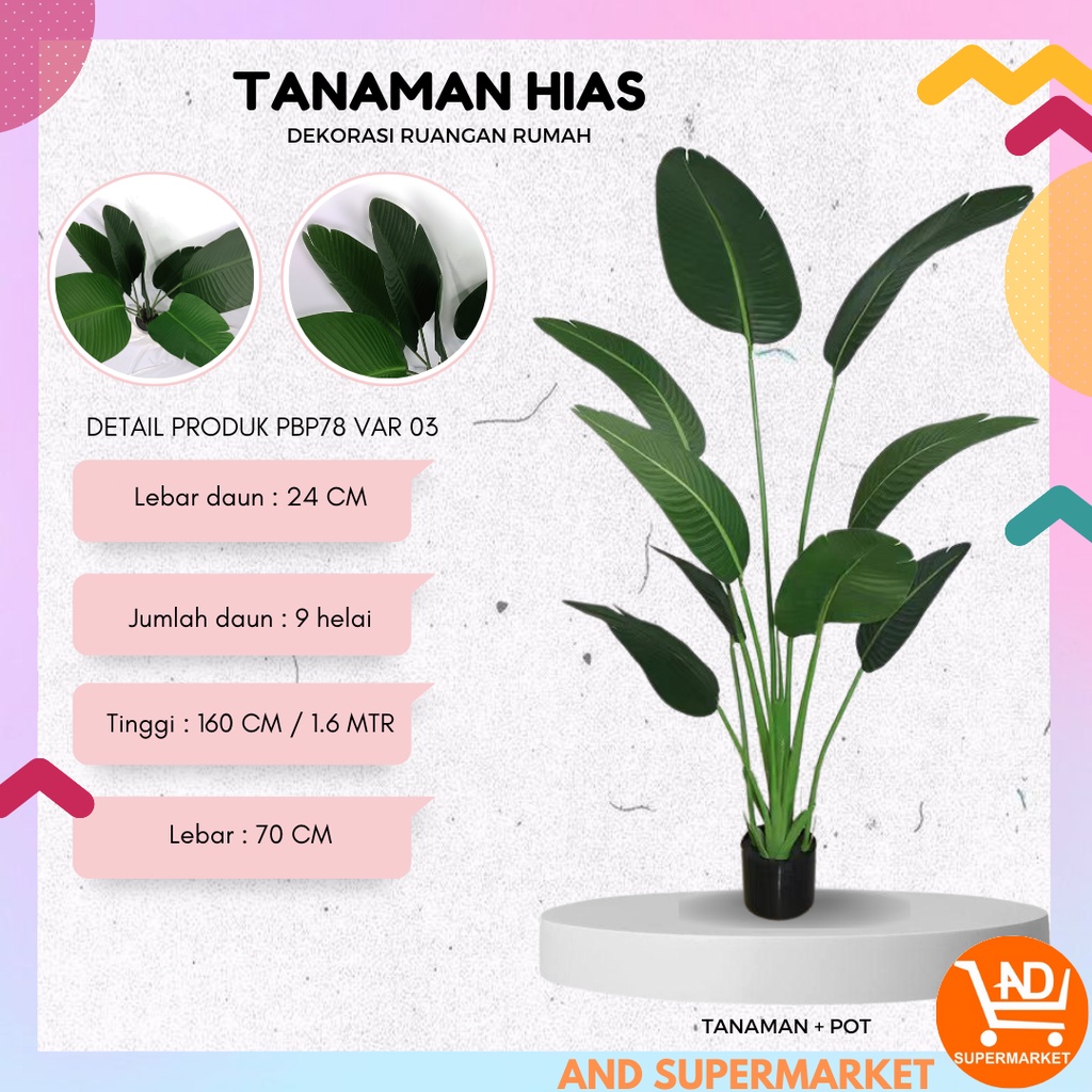 AND / COD / Tanaman Pohon Pisang 1.6 Meter Pohon Artificial Import Dekorasi Rumah Kantor Caffe Tanaman Hias Ornamen Pajangan Banana Tree PBP78-03