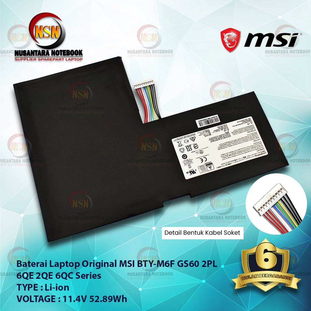 Baterai Original MSI BTY-M6F GS60 2PL 6QE 2QE 6QC Series 11.4V 52.89WH