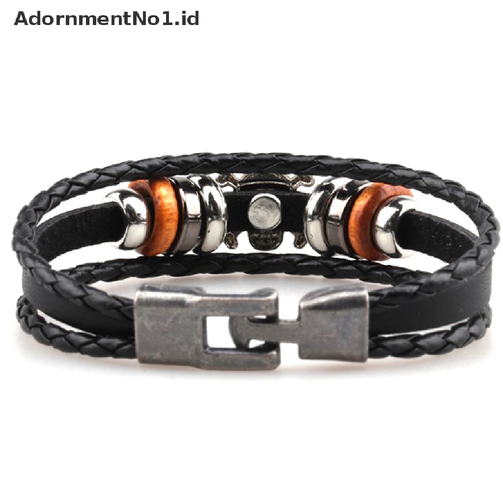 [AdornmentNo1] Gelang Bajak Laut Pria Wanita Punk Hitam Kulit Braided Bracelets Bangles Anime [ID]