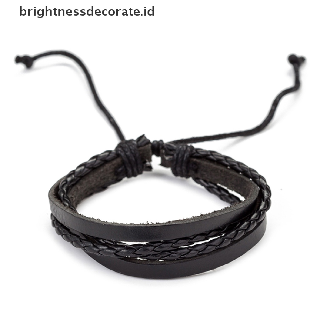 [Birth] 6pcs/set Vintage Pria Gelang Multilayer Tali Kulit Tali Lilin Braided Bracelet [ID]