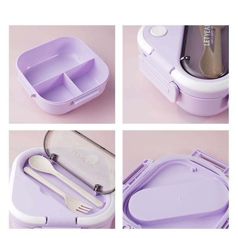 Letyeah &amp; Kaizenliving Tempat Makan Set Tas 3 Grid 1300ml Lunch Box Set Anti Tumpah Kotak Makan Plastik Kotak Bekal