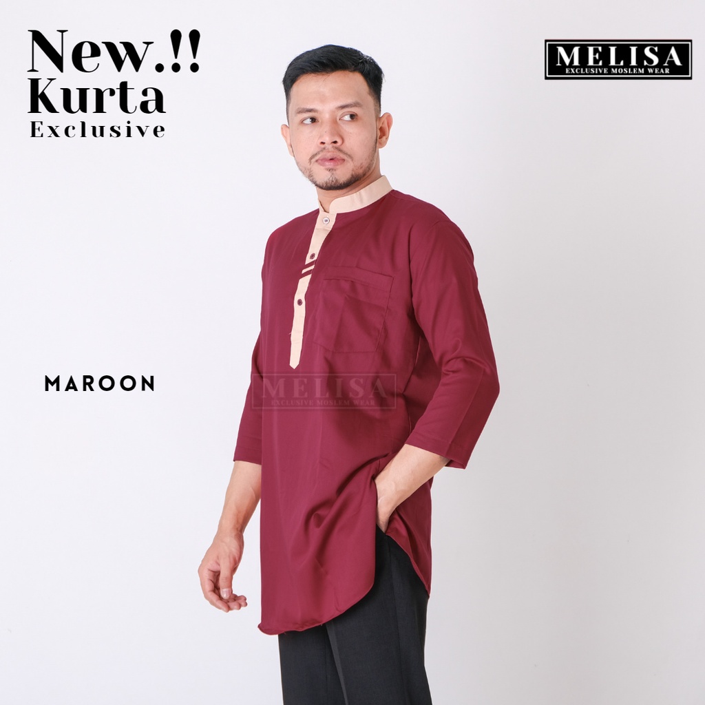 Koko Kurta Pria Dewasa Remaja Laki Laki Lengan 3/4 Bahan Toyobo Super Premium-Merah Maroon