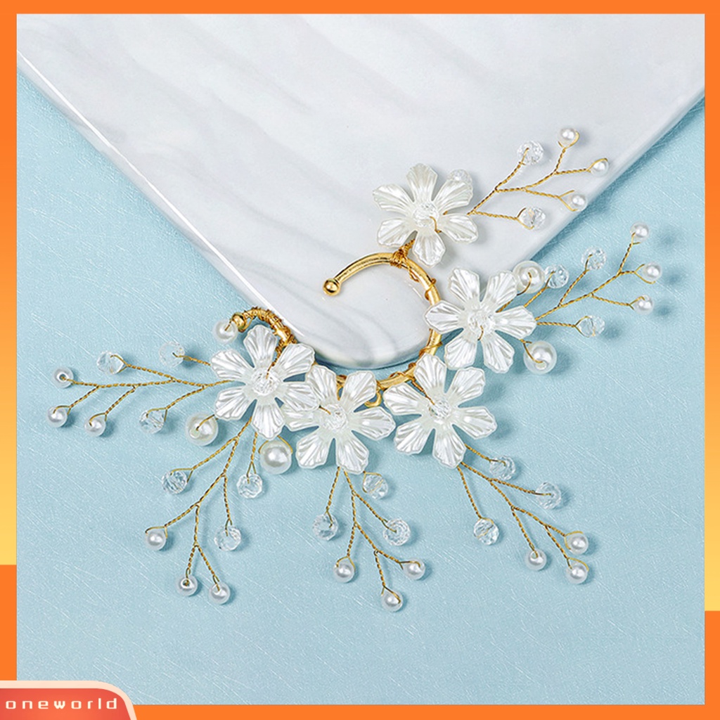 [ONE] Manset Telinga Buatan Tangan Mutiara Imitasi Tanpa Tindik Tunggal Kiri Pengantin Temperamen Peri Bunga Berlian Imitasi Telinga Tulang Klip Perhiasan Aksesori