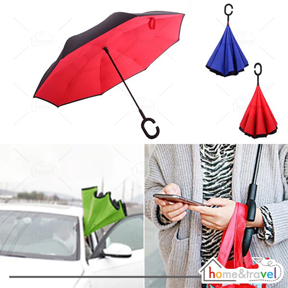 HOVELSHOP Payung Terbalik Polos Kazbrella Gagang C Upside Down Umbrella