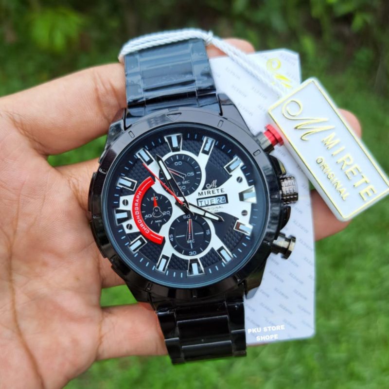 (Mirete Original)✅Jam Tangan Pria Super Mewah Terbaru Tali Rantai Stainlees Anti Air Fitur Tanggal Hari Aktif Bestseller || Jam Tangan Fashion Pria Formal Kekinian Lagi Viral Model Analog Quartz murah dan simple Bisa cod