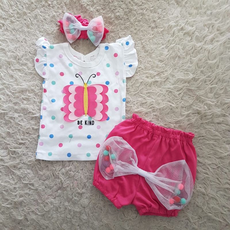 Baju Bayi ribbon shorts set