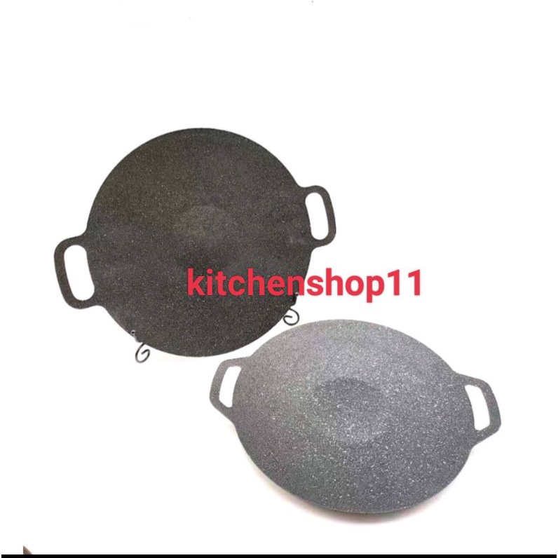 alat pemanggang non stick / tempat pemanggang bbq grill pan / panggangan / frypan hitam datar bulat 30cm 34cm 36cm 38cm