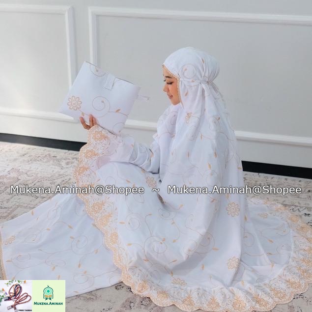 MUKENA.AMINAH MUKENA DEWASA GRACELLA PLATINUM BUNGA TERATAI JUMBO FULL BORDIR KATUN