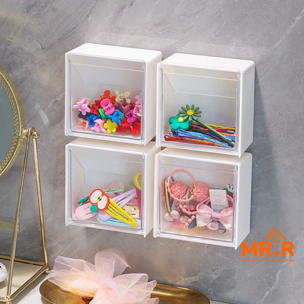 Organizer Serbaguna Mini Anti Air Tempat Cotton Bud Kotak Make Up Kosmetik Benda Kecil Kotak Penyimpanan Kapas Model Tempel Dinding Serbaguna