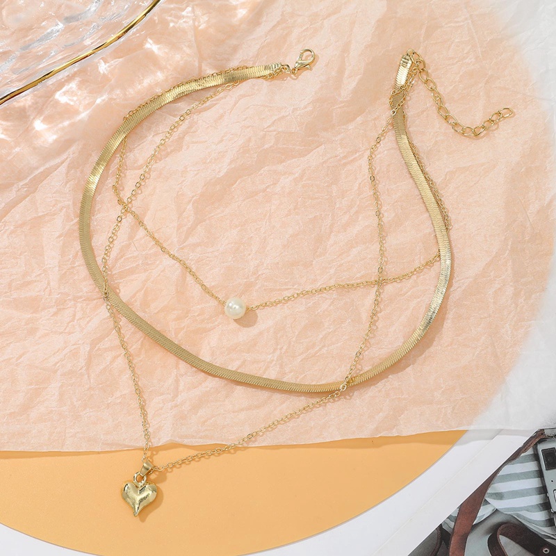 Kreatif Tiga Lapis Cinta Imitasi Mutiara Wanita Liontin Kalung Cahaya Mewah Kepribadian Sederhana Perhiasan Perempuan