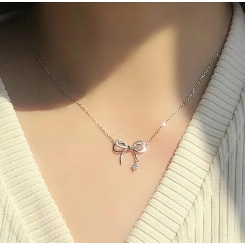 KALUNG FASHION SILVER MOTIF PITA RIBBON NECKLACE SILVER KOREAN FASHION AKSESORIS MURAH KALUNG ANTI KARAT CANTIK