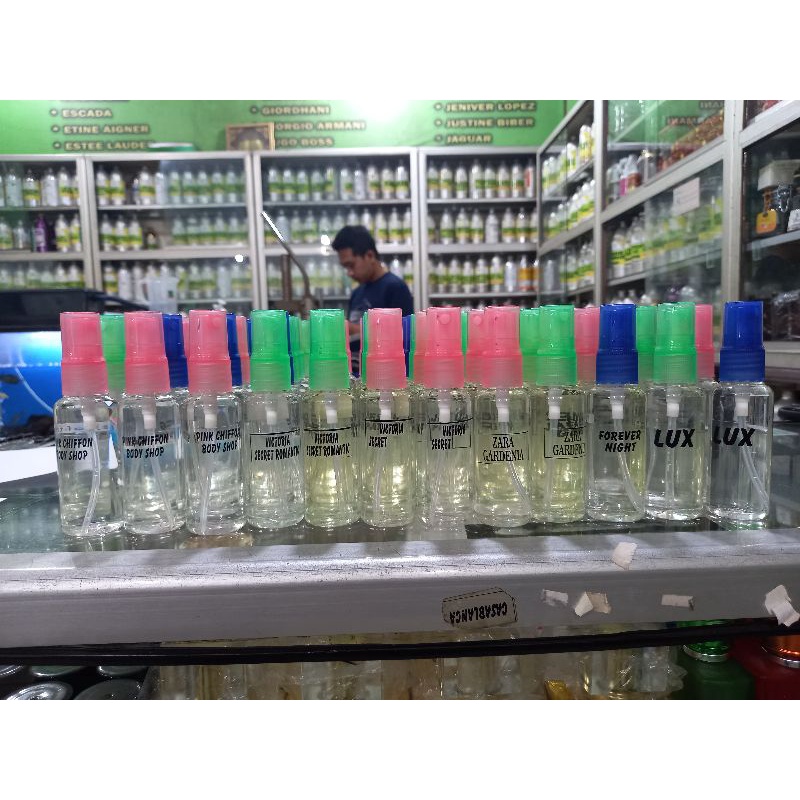 PARFUM REFILL 40ML BOTOL PLASTIK TAHAN BANTING AMAN DAN AWET MURAH BERKUALITAS (Bebas Request aroma)