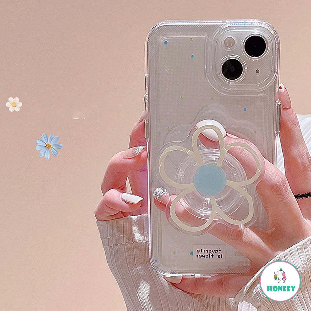 IPHONE Ins Flower Diasy Stand Holder Phone Case Kompatibel Untuk Iphone14 13 12 11 Pro Max Clear Stand Mount Shockproof Lembut TPU Belakang Ponsel Cover