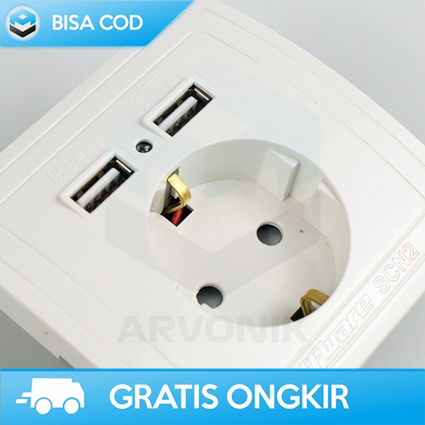 STOP KONTAK DINDING WITH 2 USB PORT TAFFWARE EU PLUG HIGH PROTECTION