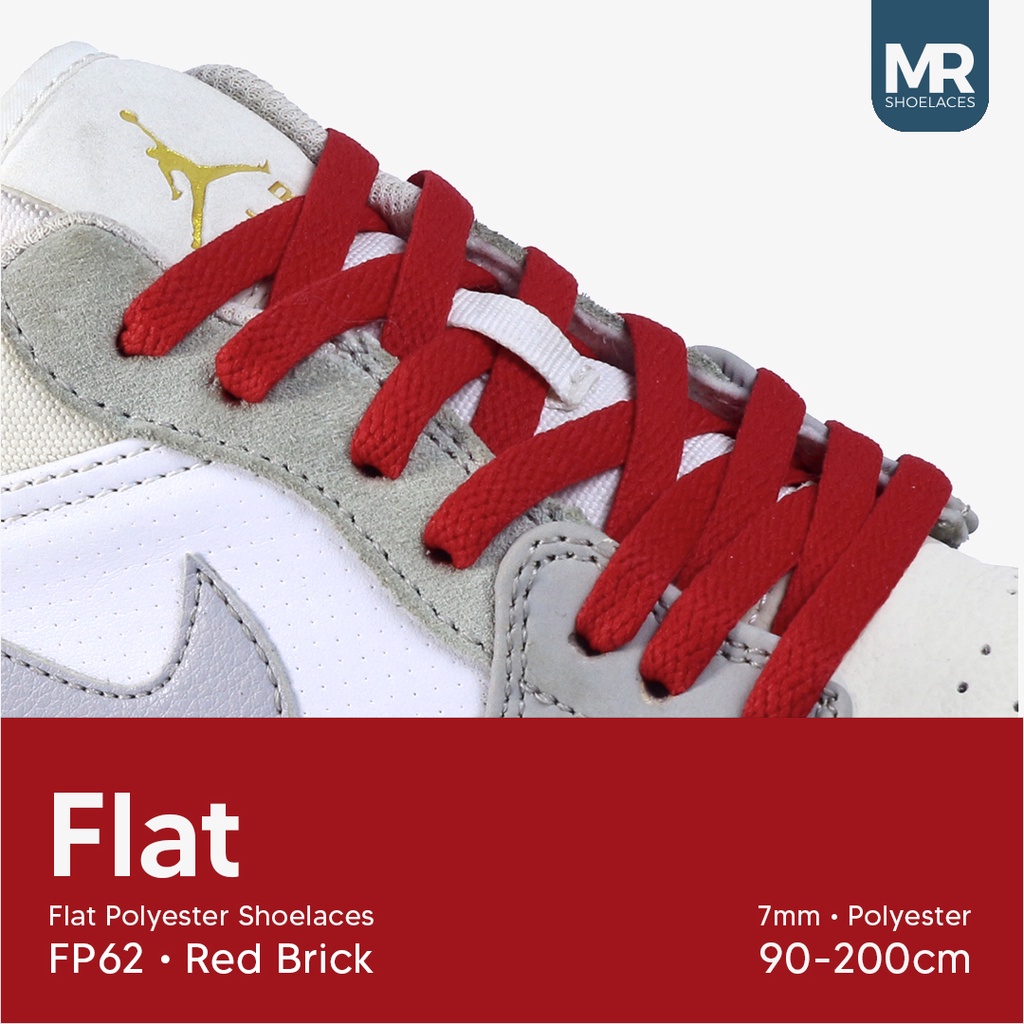 MR Shoelaces FP62 Red Brick (Merah Batu Bata) Tali Sepatu Pipih Flat 7mm 90cm 100cm 120cm 130cm 140cm 150cm 180cm 200cm