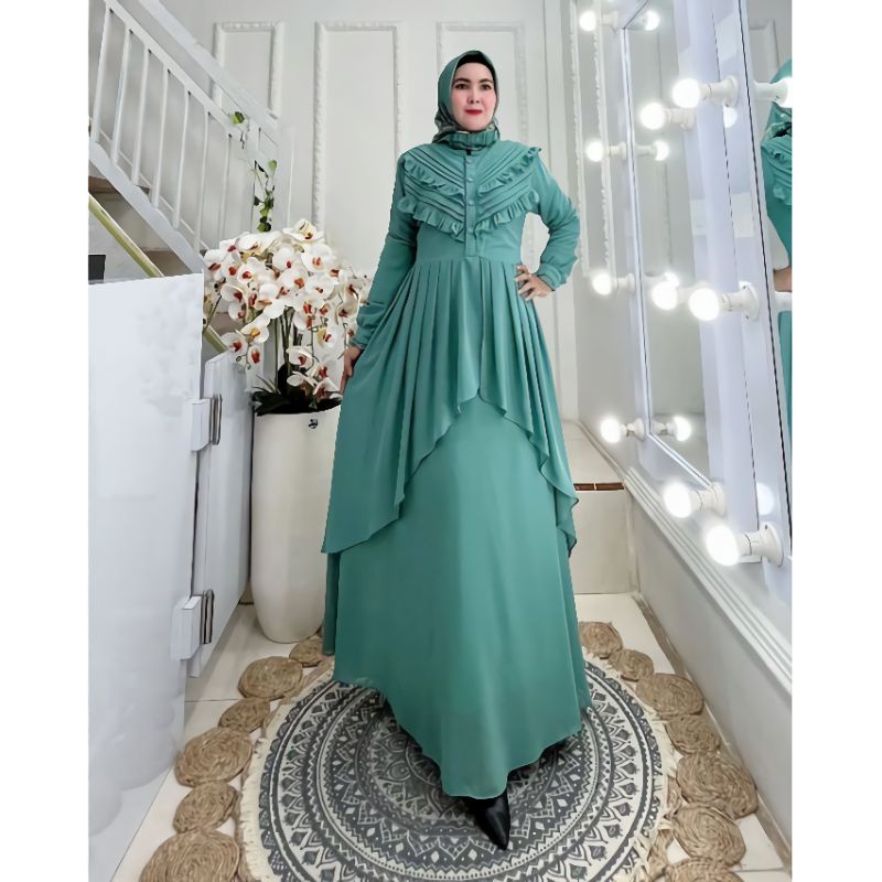 MAUDY DRESS CERUTY BABYDOLL FULL FURRING/GAMIS MUSLIM WANITA TREN KEKINIAN BUSUI/BAJU GAMIS LEBARAN TERBARU/FAR MOSLEMSTORE