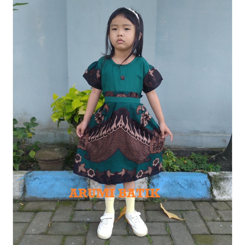 Dress Baju Batik Sekolah Anak Perempuan Balita TK SD PAUD 3125 Hijau