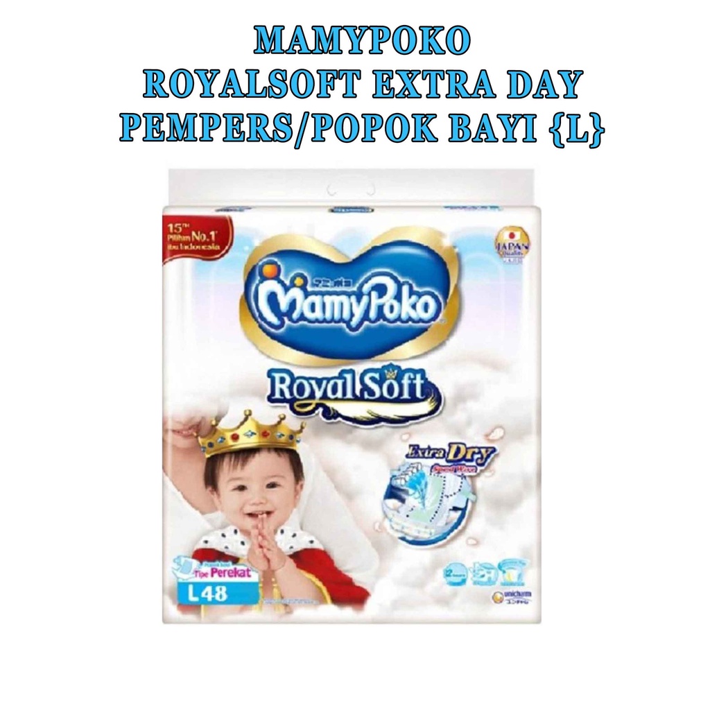 Royal soft extra day mamypoko* pempers bayi* popok ukuran L 48pcs