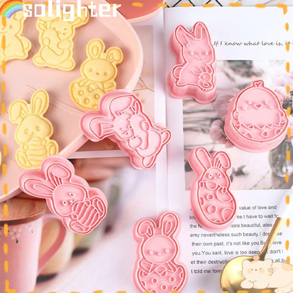 Solighter 6Pcs/Set Easter Cookies Cutter Plunger Kartun Kelinci Ayam Dekorasi Paskah