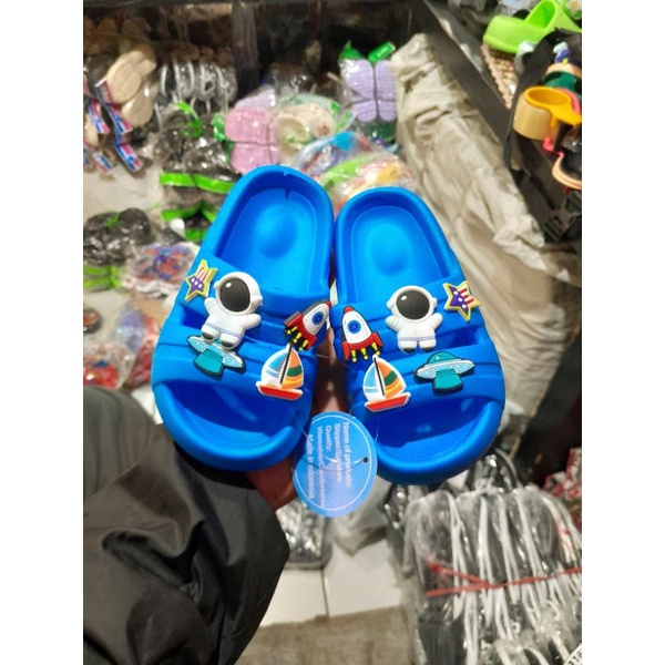 Sandal anak cowok Double strap Casual jibitz astronot jelly EVA ringan empuk nyaman