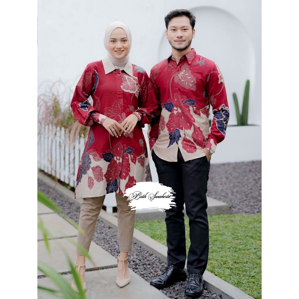 Set Baju Batik Couple Modern Pasangan Kemeja &amp; Tunik Seragam Kerja Kantor M L XL XXL Jumbo