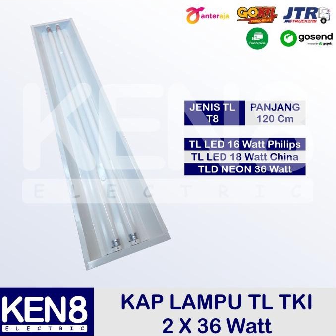 Kap Lampu TL TKI 2 x 36 Watt | 2 x 16 Watt LED Philips