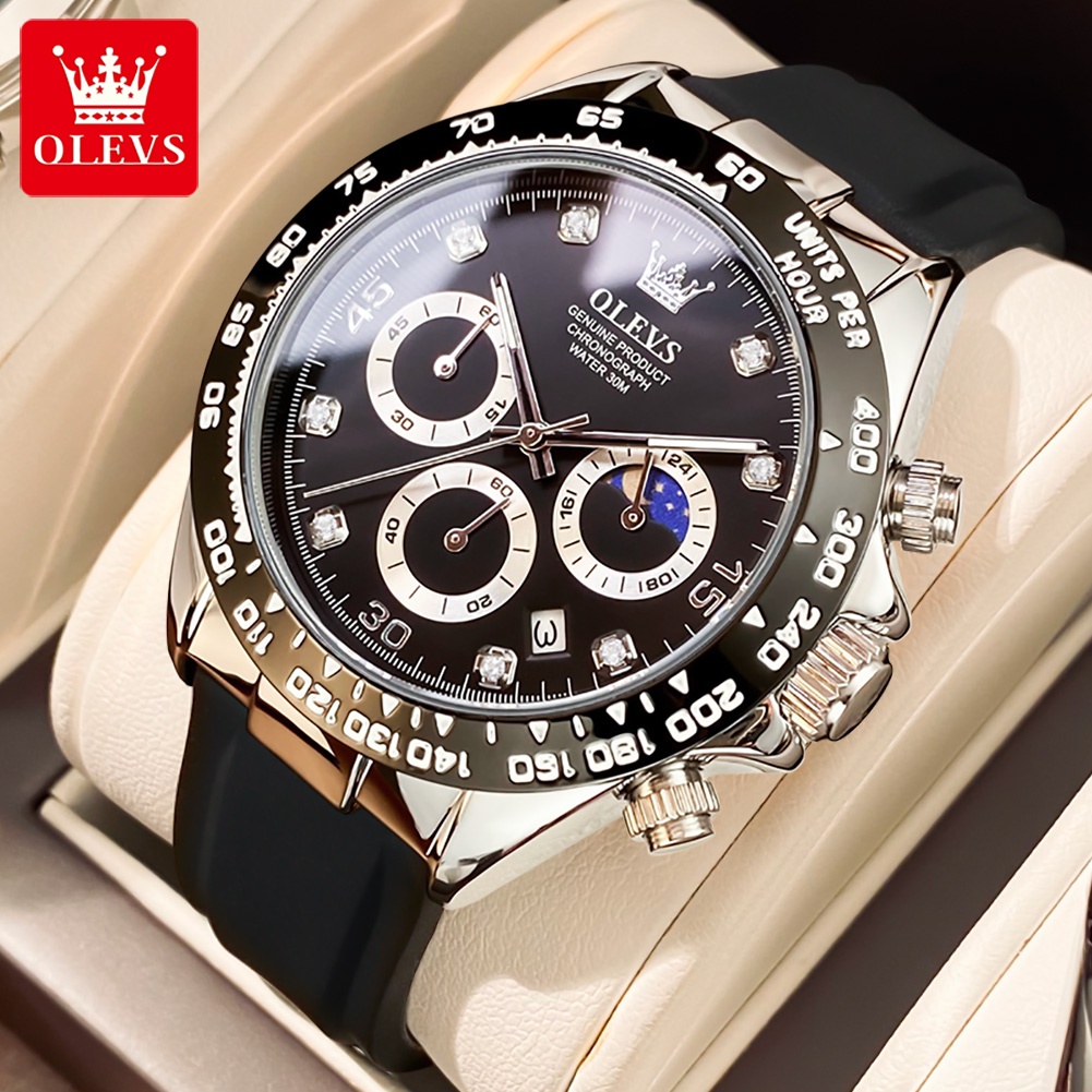 OLEVS Jam Tangan Pria Anti Air Original Keren Tahan Led Hitam Luxury Chronograph Watch Men Multifungsi Terbaru Mewah