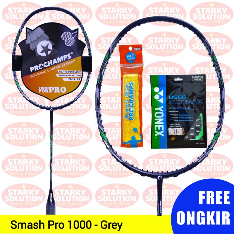 Raket PROCHAMPS SMASH PRO 1000 Bulutangkis Badminton Original - Grey
