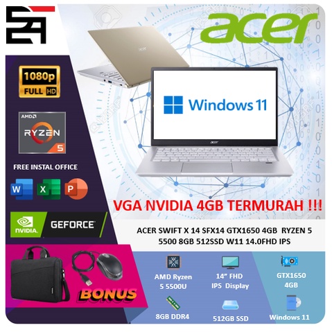 Acer Swift X 14 SFX14 Ryzen 5 5500 GTX1650 4GB 8GB 512GB SSD VEGA W11 14.0FHD IPS