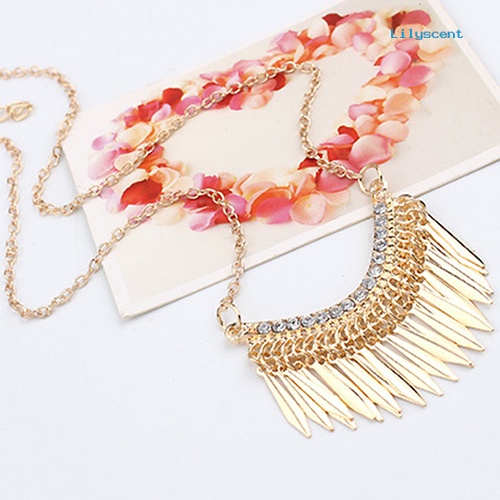 Ls Women's Golden Color Jumbai Pendent Rhinestone Choker Kalung Pesta Rantai Panjang