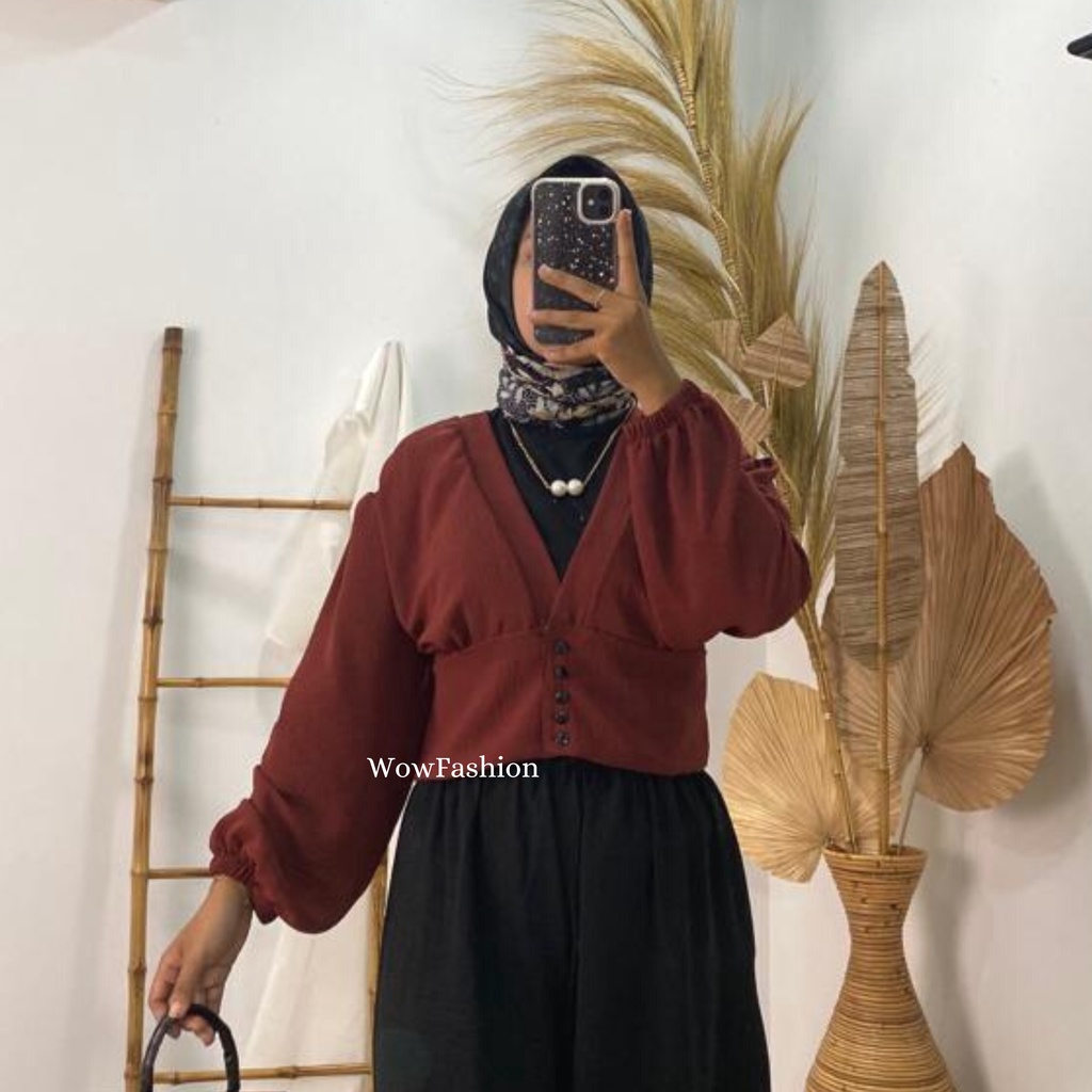 WOW-NB-Nabila Atasan Kancing //Atasan Crinkle Airflow//Blouse Wanita//Atasan Crop