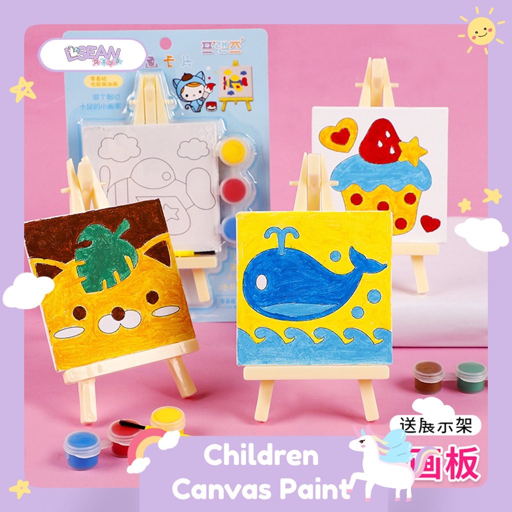 

Set DIY Painting Mainan Anak Menggambar Melukis Mini Canvas Lengkap Dengan Easel Kuas dan 3 Cat