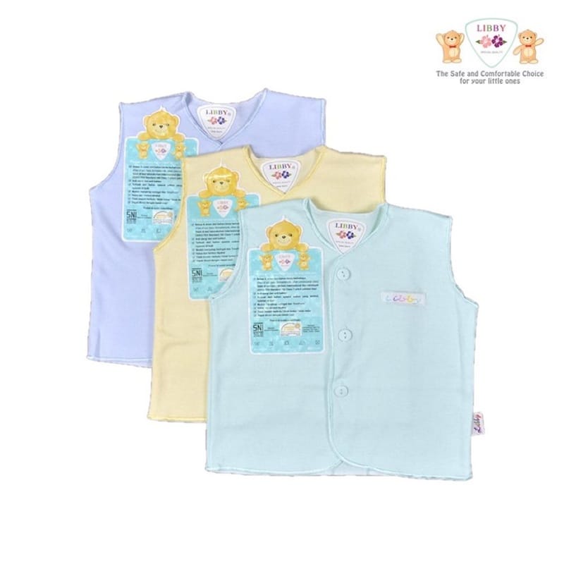 3 PCS Libby Baju Kutung Bayi Kancing Depan Warna Polos